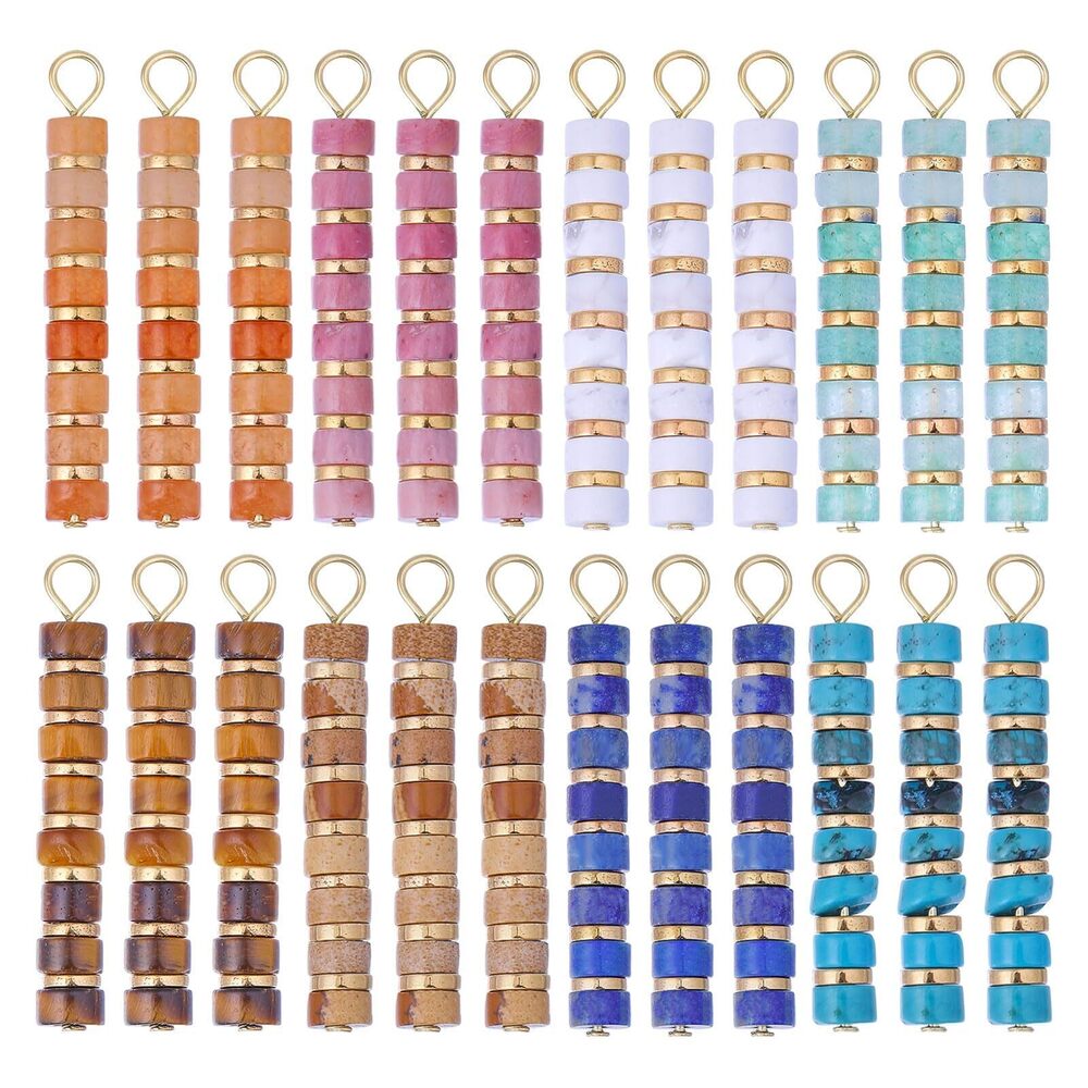 3172 24 Pcs 8 Style Natural Gemstone Charm Colorful Gemstone Pendant Column